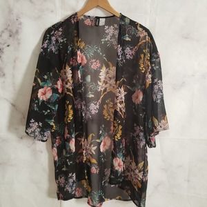 DIVIDED Floral Sheer Cardigan Kimono Cover Up S